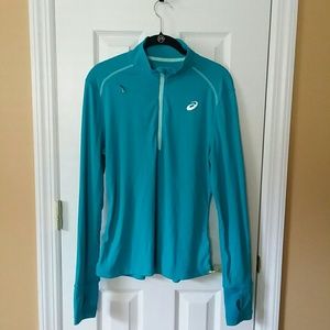 Oasics Teal Color Zip Pullover Top